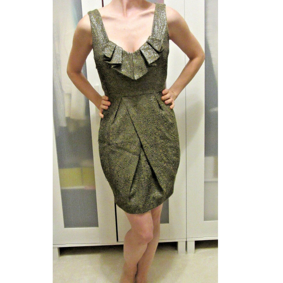 Black Size 6 Prom Dress Gold Metallic Snakeskin Miss Selfridge Gorgeous OOAK - Picture 1 of 8